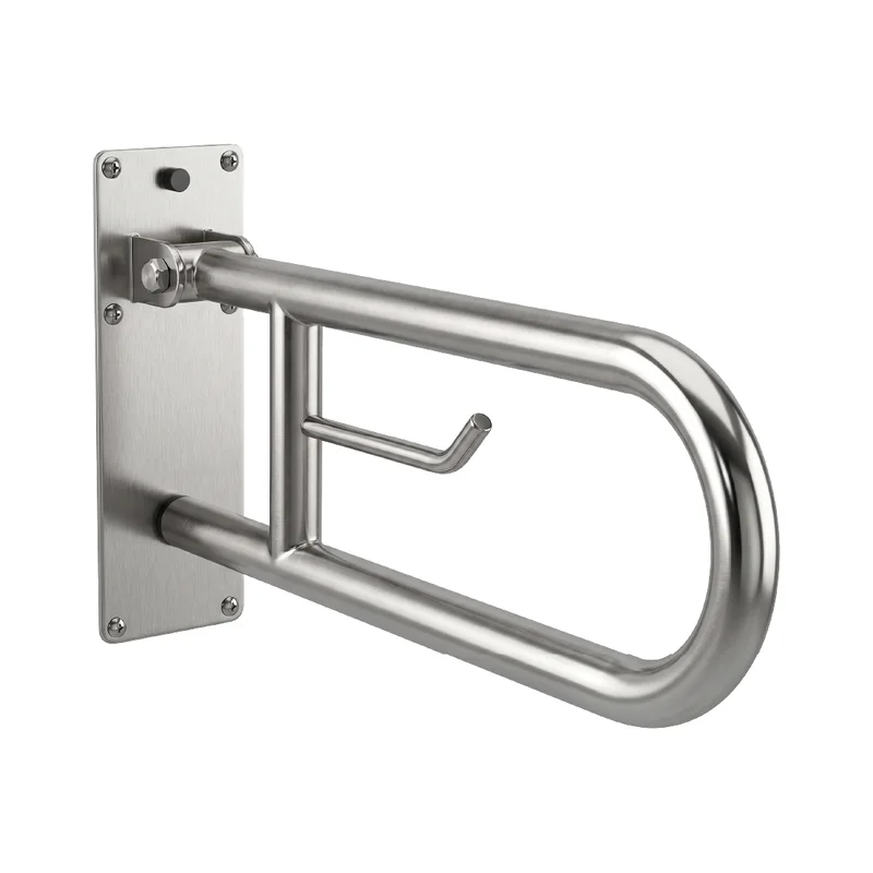 Folding U-shaped handrail for toilet with paper holder