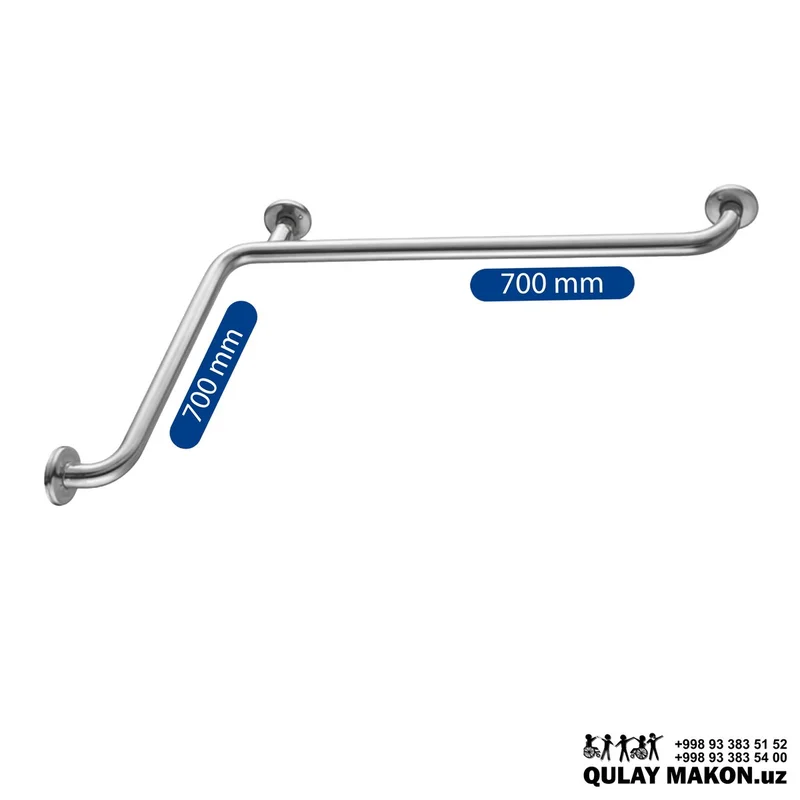 Corner wall-mounted handrail for disabled people in the bathroom and shower 700x700mm - Left