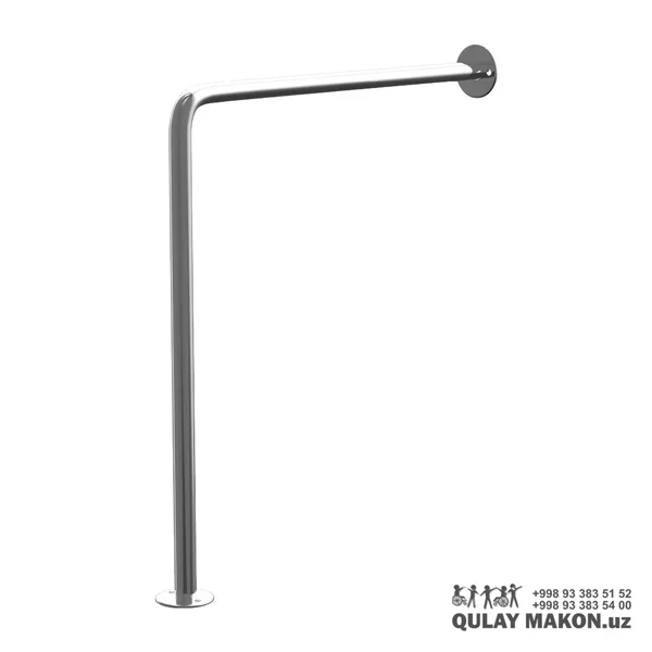 Wall-to-floor grab rail — horizontal from the wall with a support down to the floor, stainless steel