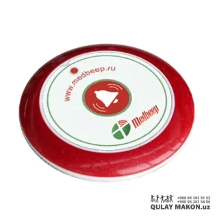 Simsiz dumaloq chaqiruv tugmasi (stol/devor, rang variantlari) — MEDbells qizil