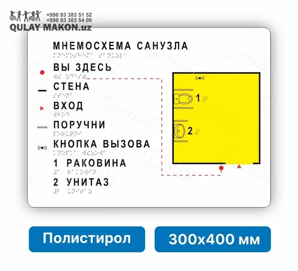 Taktil mnemosxema — bino qavat rejasi (brayl + relyef) — sanuzel sxemasi