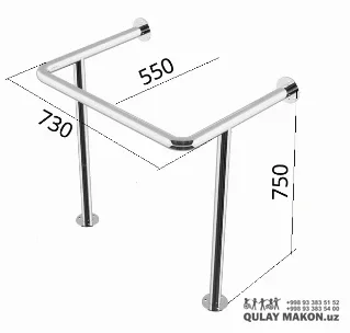 Polga o'rnatilgan U/П-shaklidagi hojatxona tutqichi — nerjaveyka — FLOOR-U — pol+devor П-shape 550×730×750 mm, d32