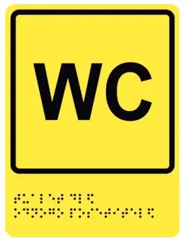 [SAHNA] Taktil belgi — "WC" matn (oddiy, brayl bilan) — Oddiy WC matn + brayl (1884 dan crop)