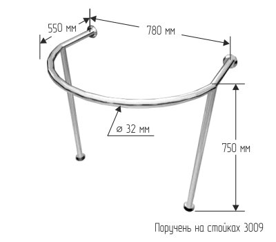 Поручень на стойках для круглой/полукруглой раковины