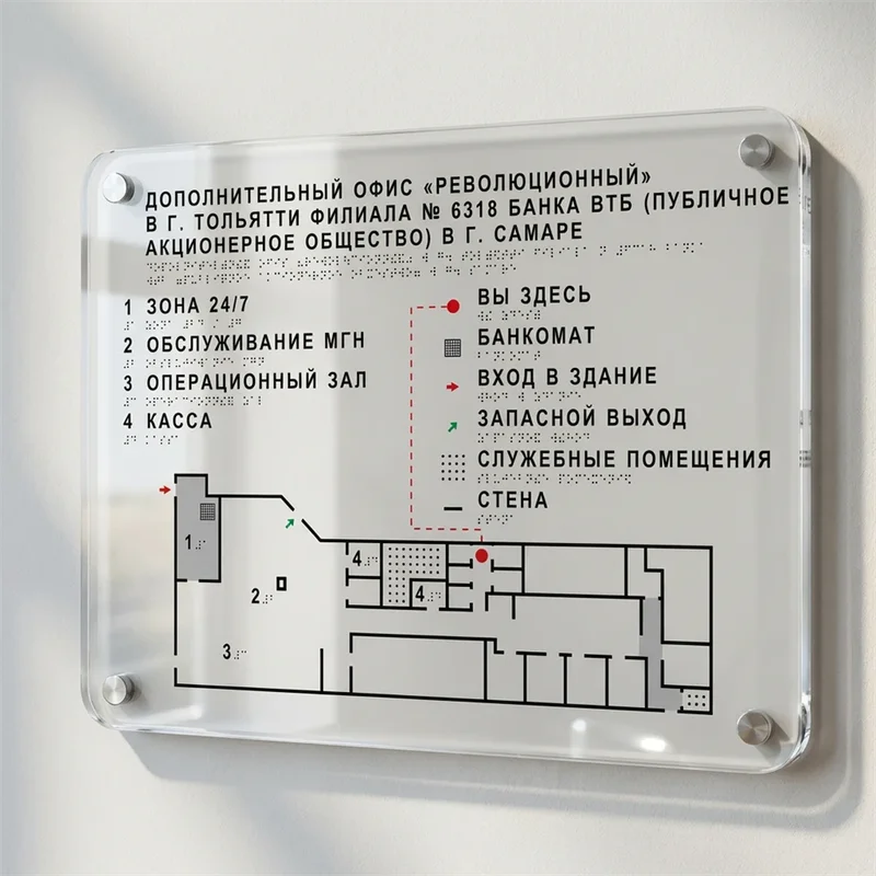 Тактильная мнемосхема, 610х470 мм, прозрачная, ОРГСТЕКЛО увеличенной толщины