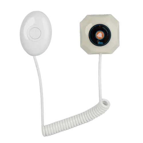 Wireless call button with a duplicate button on the cord