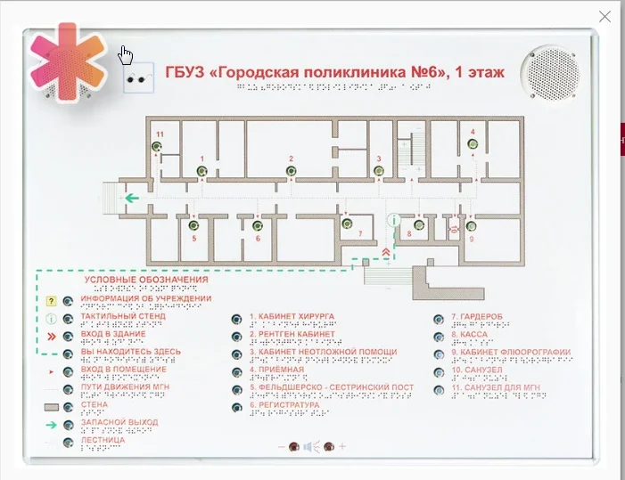 Тактильно-звуковая мнемосхема 820х620 в комплекте с вертикальной стойкой (Полная комплектация)