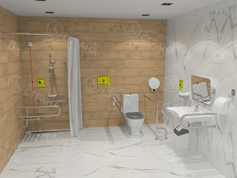 A set of equipment for a bathroom and shower for the disabled according to GOST (central location of the toilet, toilet art. 4621)