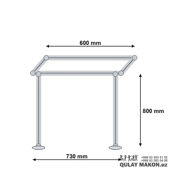 U-shaped basin support frame fixed to wall and floor, 600×800×730 mm