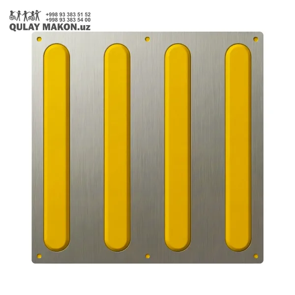 Stainless steel tactile tile — guiding (yellow stripes, 300×300 mm)