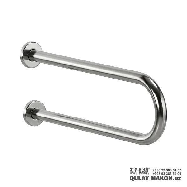 Wall-mounted oval U-shaped horizontal grab rail on two round flanges